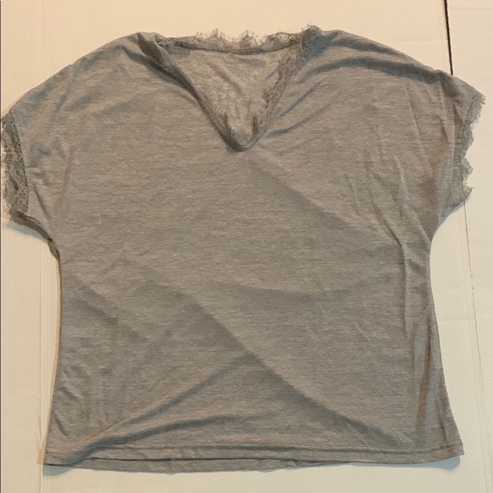 Gray Lace Trim Women's Top